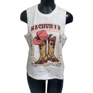 Miken Nashville Pink Hat Cowboy Boots Sleeveless Women's T-shirt
